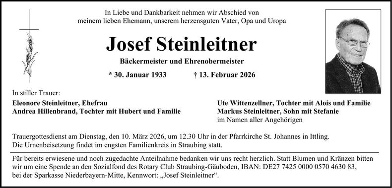 Traueranzeige Josef Steinleitner