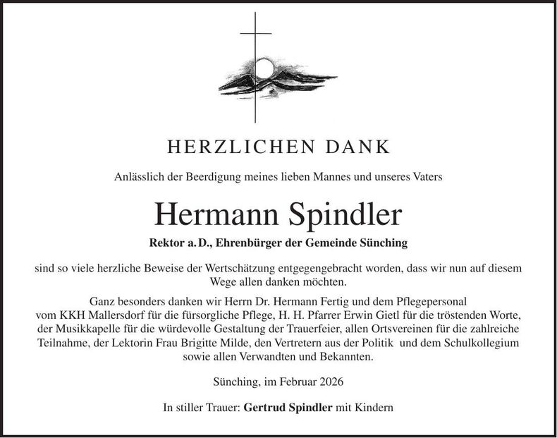 Traueranzeige Hermann Spindler
