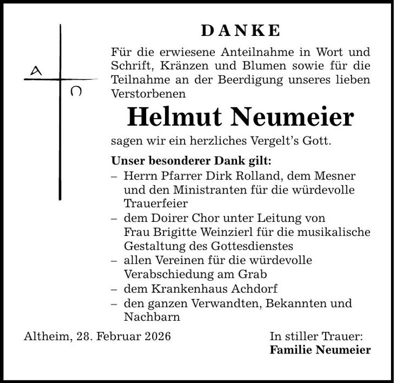 Traueranzeige Helmut Neumeier