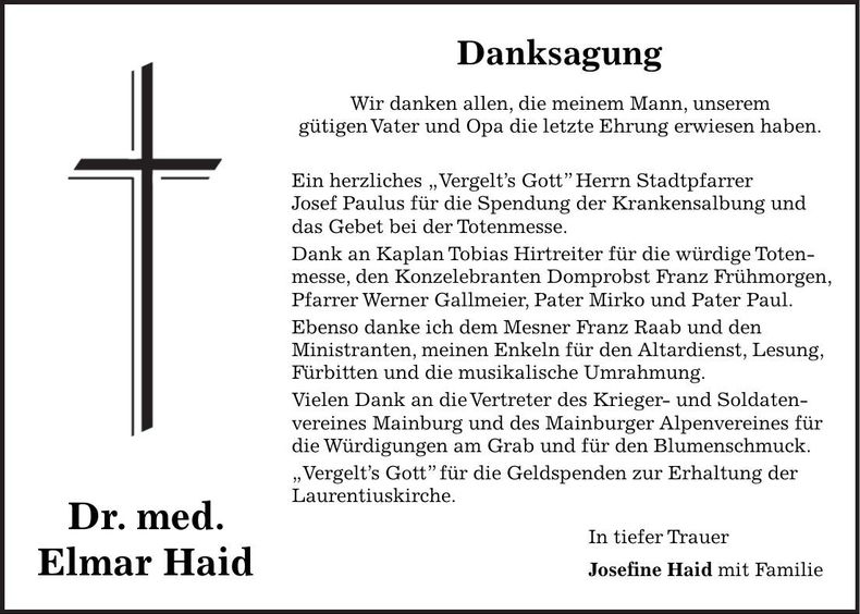 Traueranzeige Elmar Haid