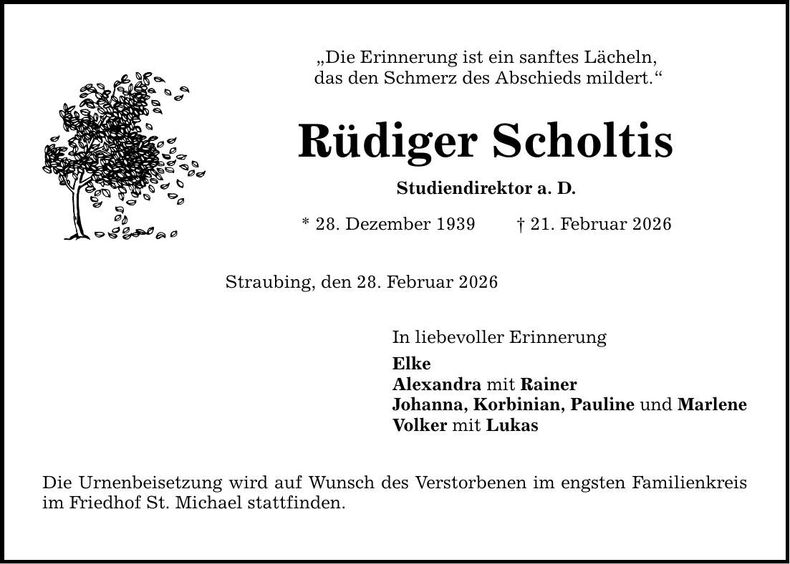 Traueranzeige Rüdiger Scholtis