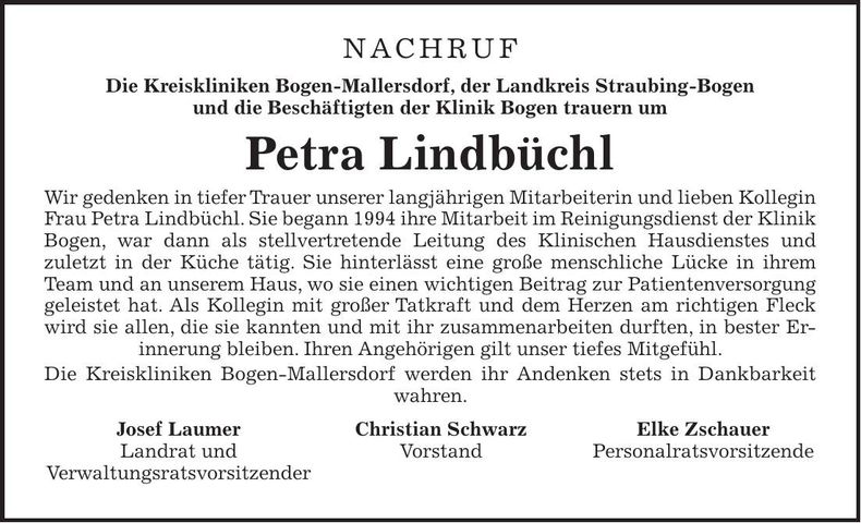 Traueranzeige Petra Lindbüchl
