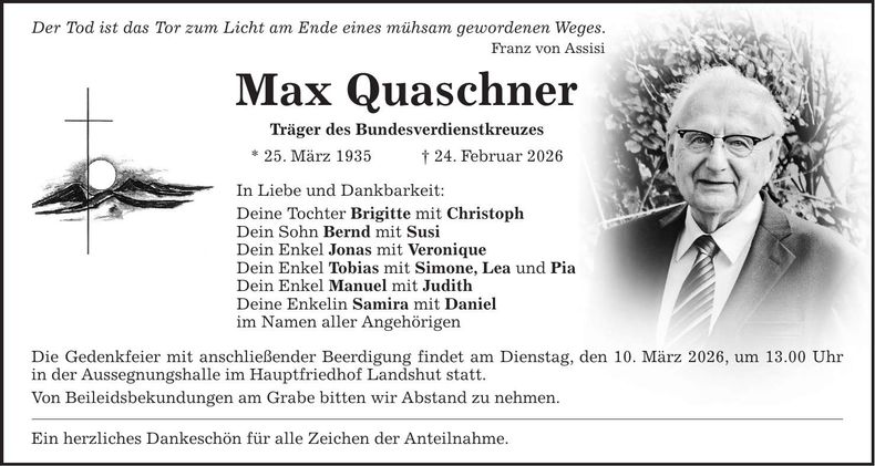 Traueranzeige Max Quaschner