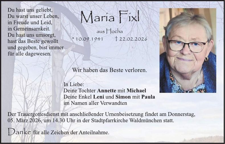 Traueranzeige Maria Fixl