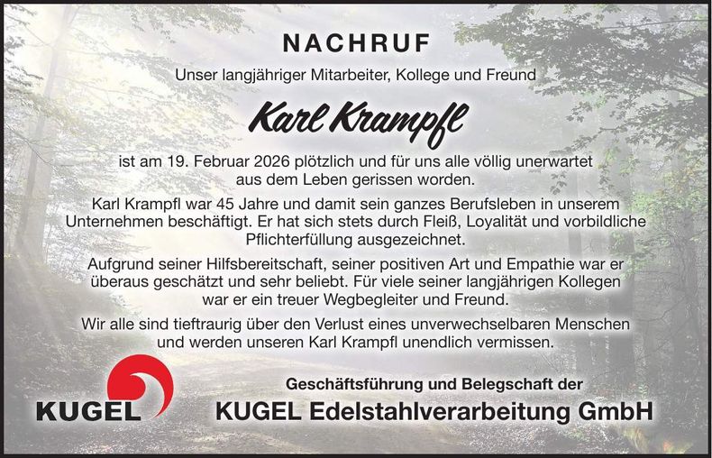 Traueranzeige Karl Krampfl