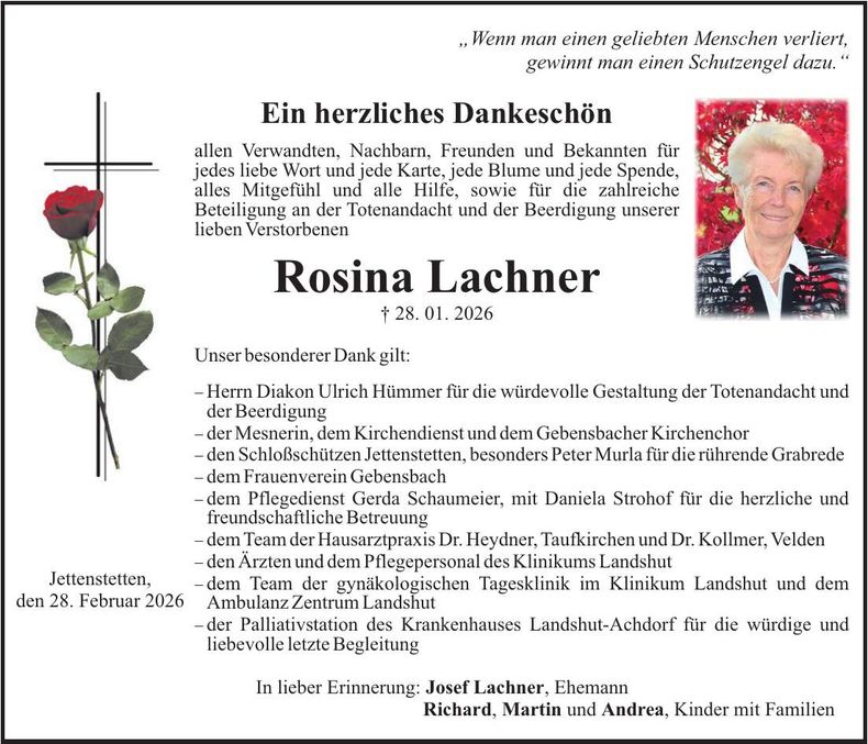 Traueranzeige Rosina Lachner