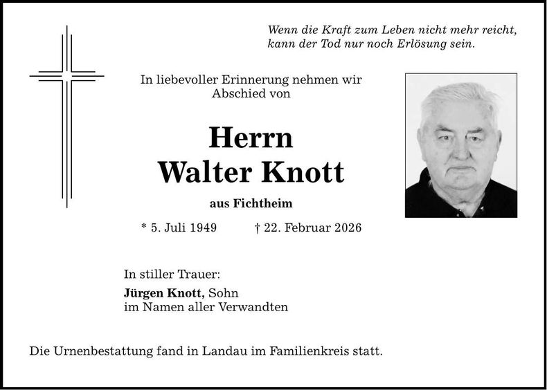 Traueranzeige Walter Knott