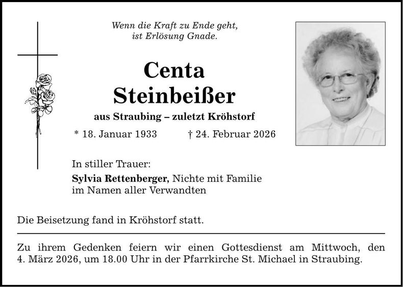 Traueranzeige Centa Steinbeißer