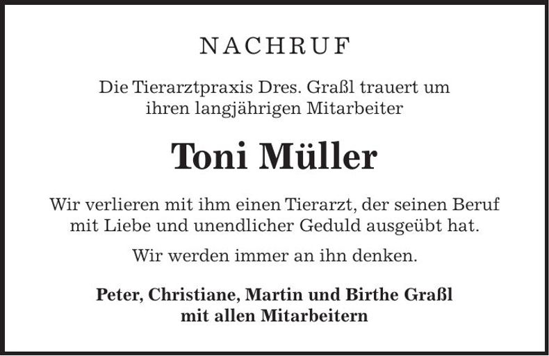 Traueranzeige Toni Müller
