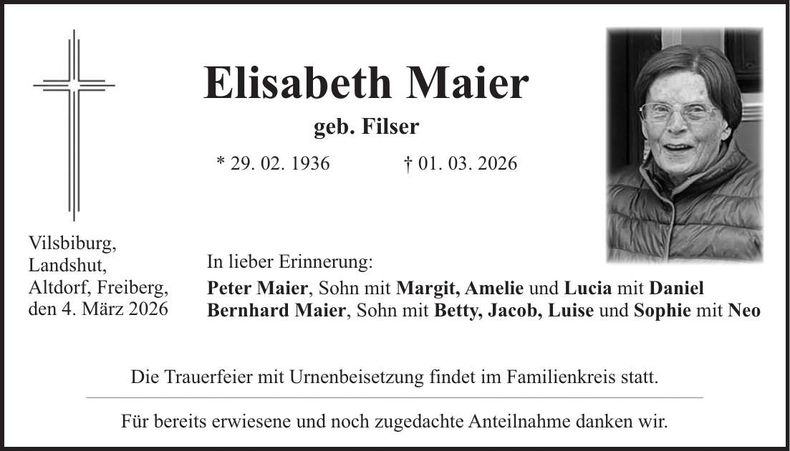 Traueranzeige Elisabeth Maier