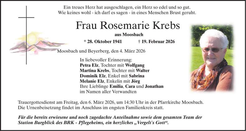 Traueranzeige Rosemarie Krebs