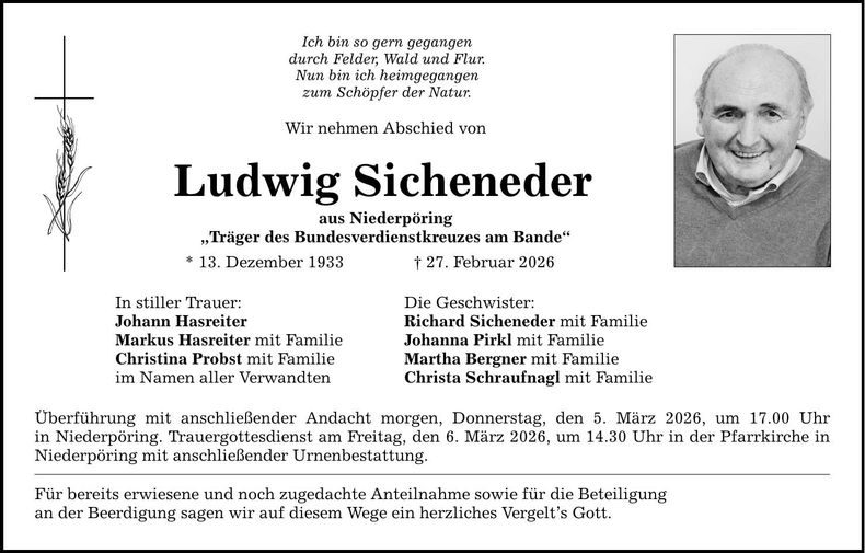 Traueranzeige Sicheneder Sicheneder