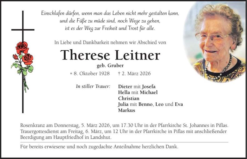 Traueranzeige Therese Leitner
