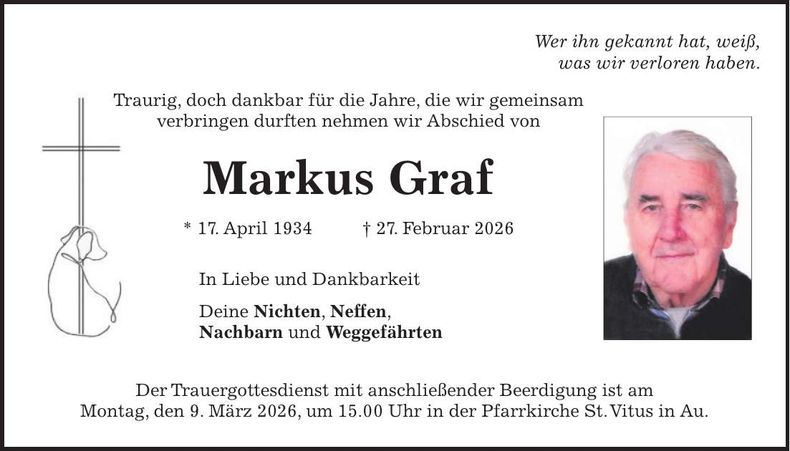 Traueranzeige Markus Graf