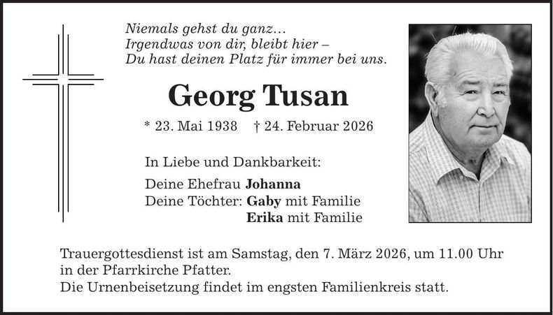 Traueranzeige Georg Tusan