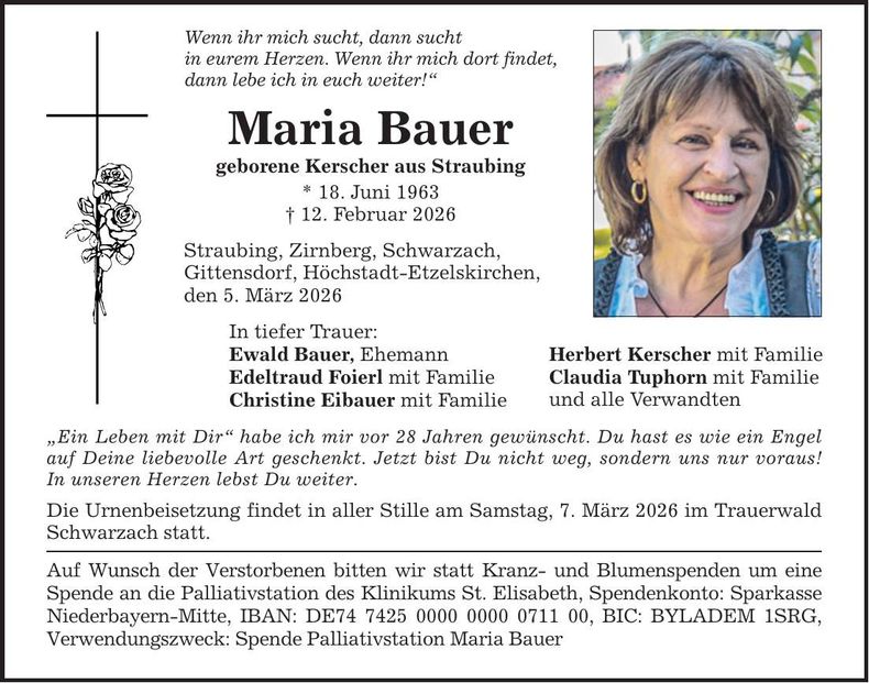 Traueranzeige Maria Bauer