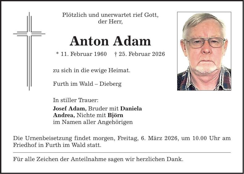 Traueranzeige Anton Adam