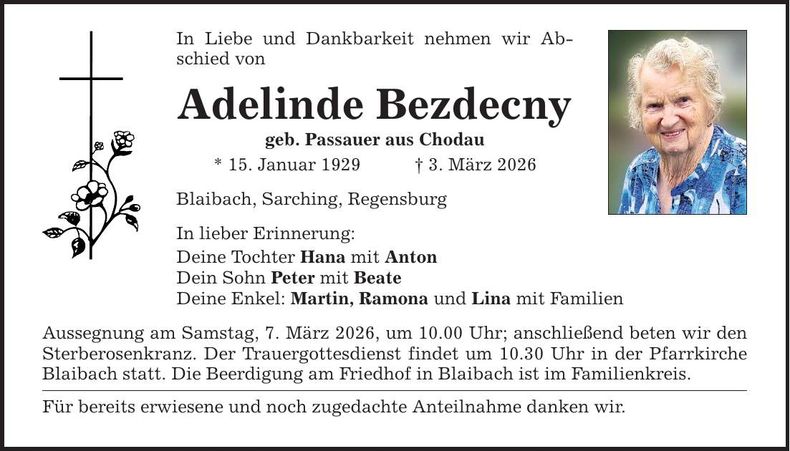 Traueranzeige Adelinde Bezdecny