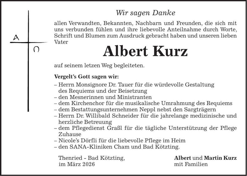 Traueranzeige Albert Kurz