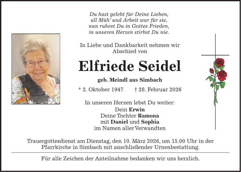 Traueranzeige Seidel Seidel