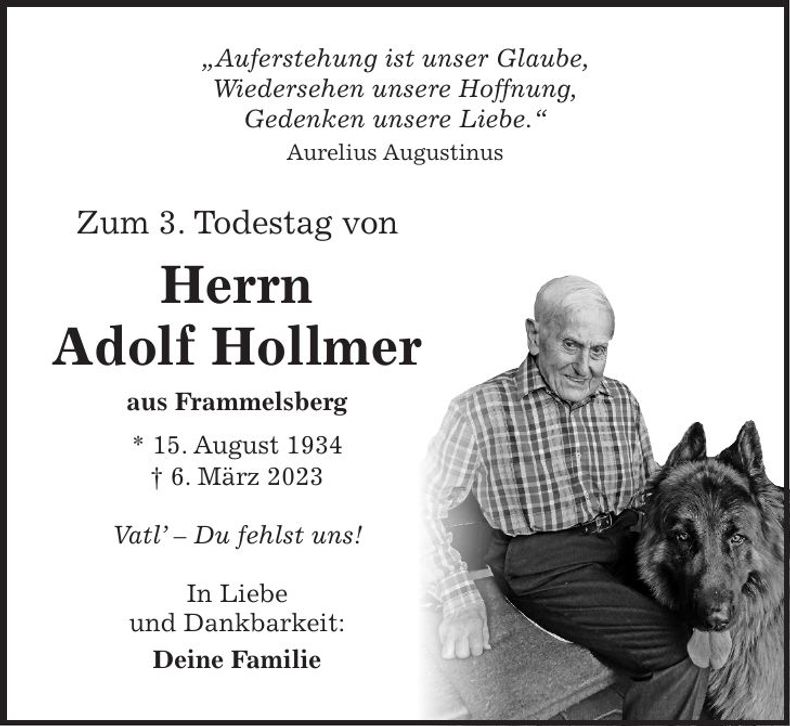 Traueranzeige Adolf Hollmer