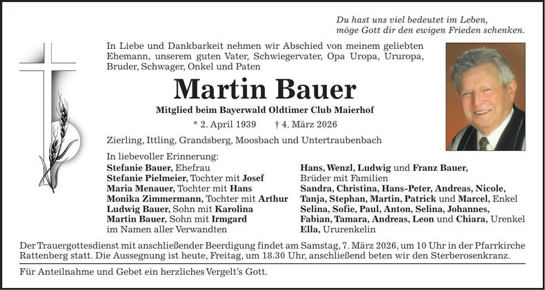 Traueranzeige Bauer Martin