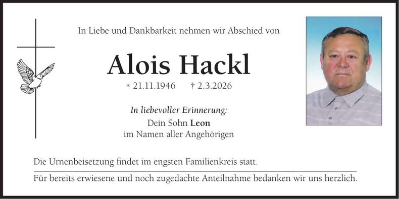 Traueranzeige Alois Hackl