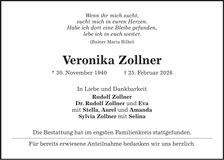 Traueranzeige Veronika Zollner
