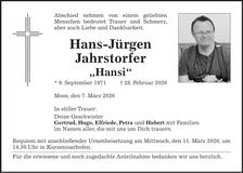 Traueranzeige Hans-Jürgen Jahrstorfer