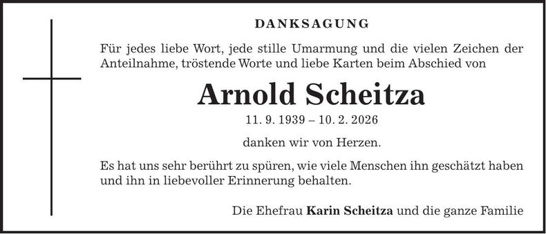 Traueranzeige Arnold Scheitza