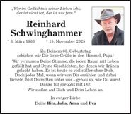 Traueranzeige Reinhard Schwinghammer
