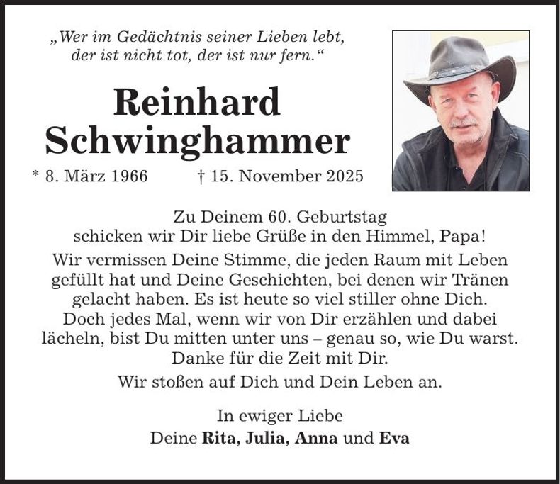 Traueranzeige Reinhard Schwinghammer