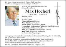 Traueranzeige Max Höcherl