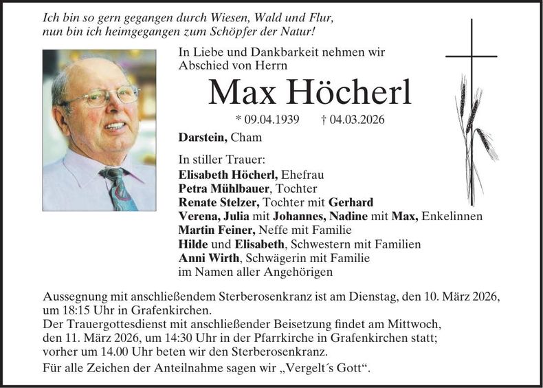Traueranzeige Max Höcherl