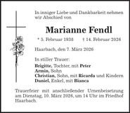 Traueranzeige Marianne Fendl
