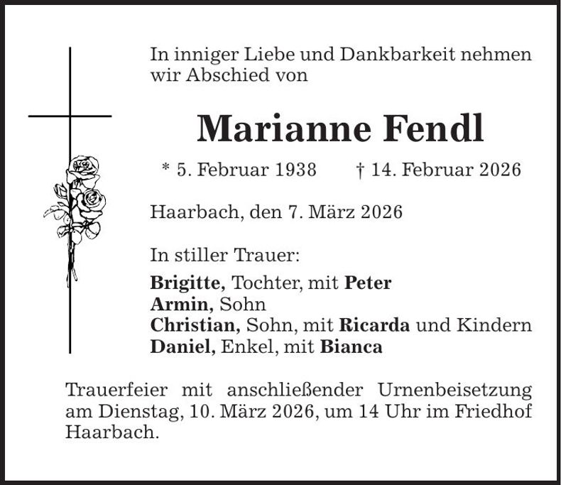 Traueranzeige Marianne Fendl