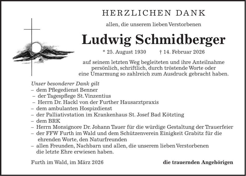 Traueranzeige Ludwig Schmidberger