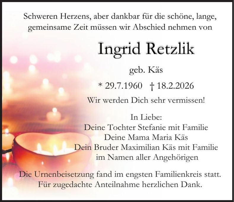 Traueranzeige Ingrid Retzlik