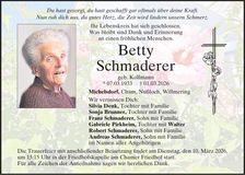 Traueranzeige Betty Schmaderer