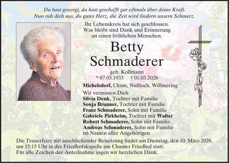 Traueranzeige Betty Schmaderer