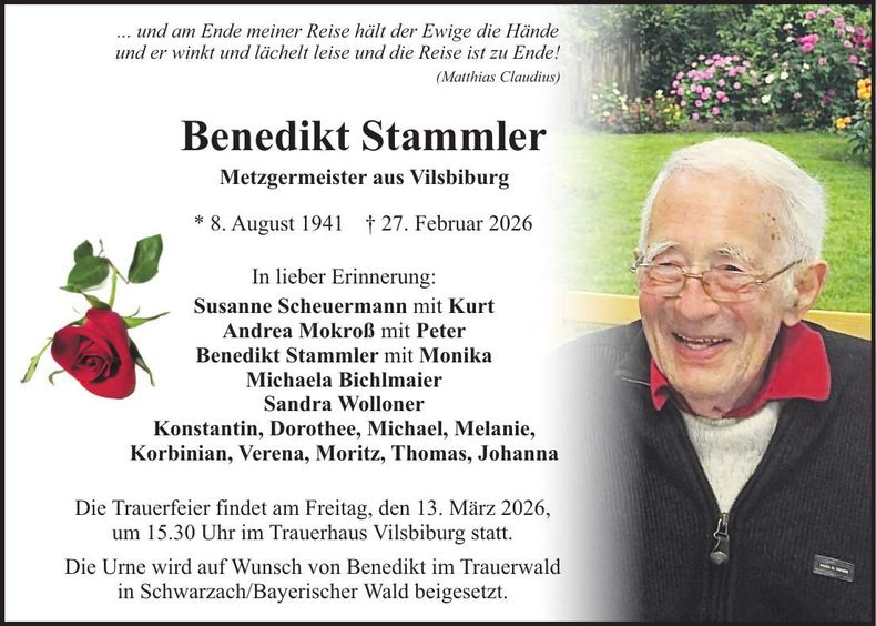 Traueranzeige Benedikt Stammler