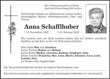 Traueranzeige Anna Schafflhuber
