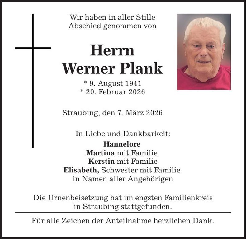 Traueranzeige Werner Plank