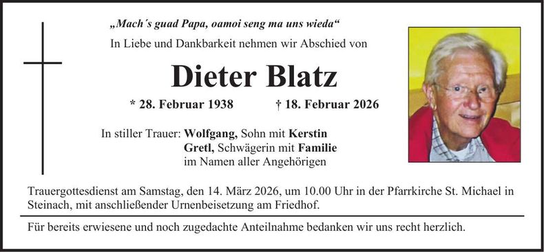 Traueranzeige Dieter Blatz