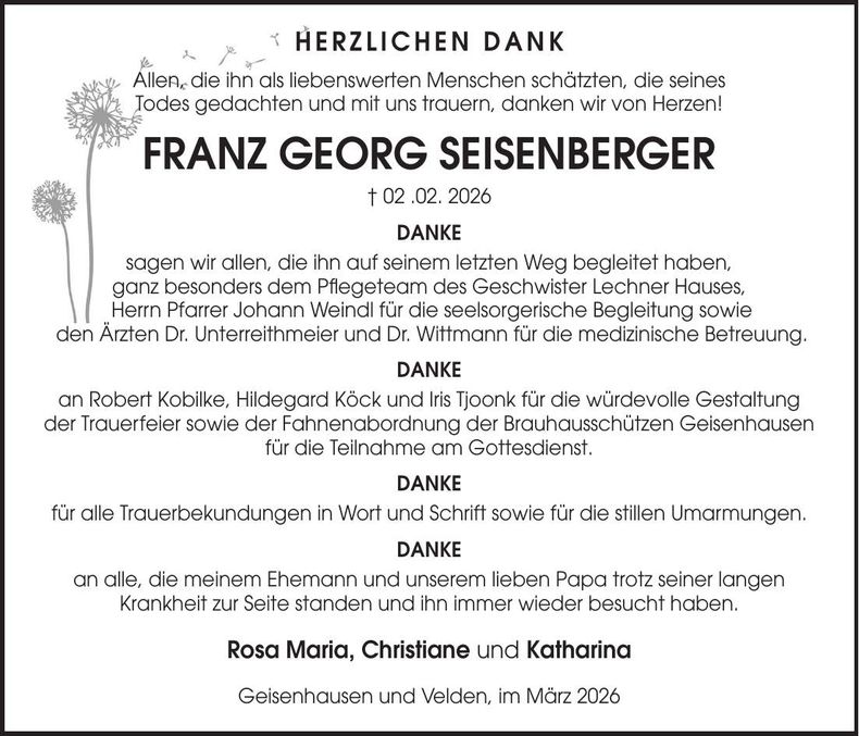 Traueranzeige Franz Georg Seisenberger