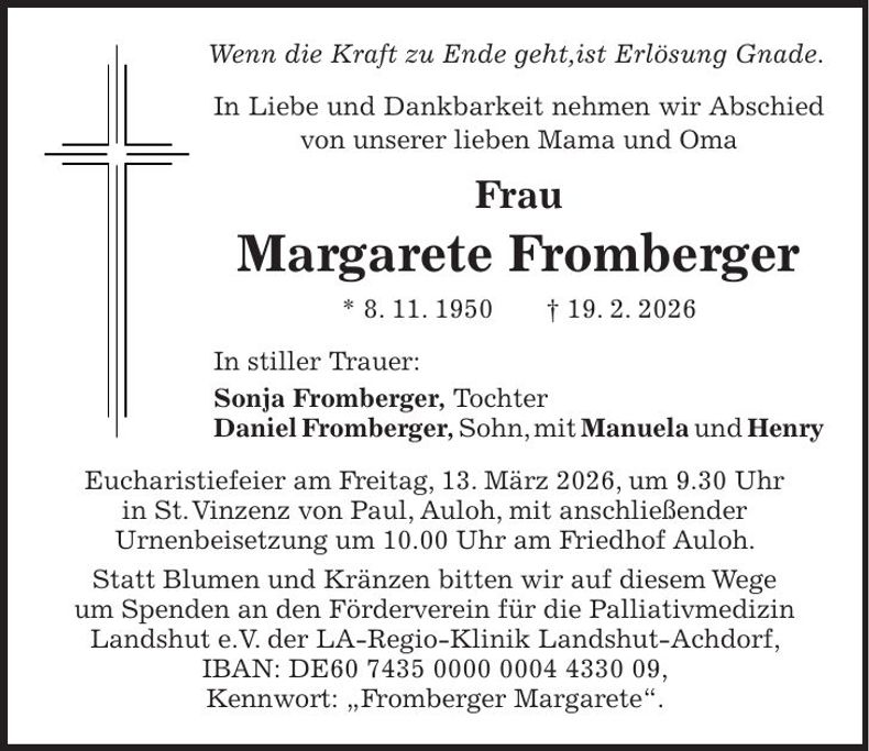 Traueranzeige Margarete Fromberger