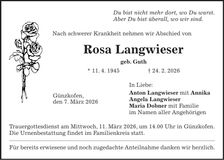 Traueranzeige Rosa Langwieser