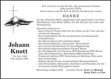 Traueranzeige Johann Knott