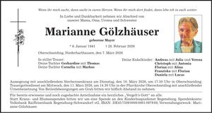 Traueranzeige Marianne Gölzhäuser