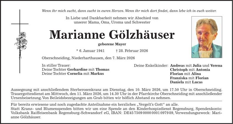 Traueranzeige Marianne Gölzhäuser
